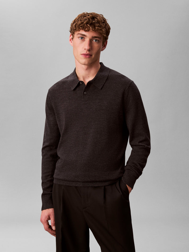 Calvin Klein LS 100% MERINO POLO - Supermen.dk