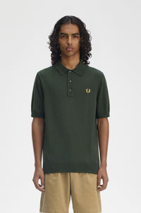 Fred Perry Cotton Knitted Shirt Court Green - Supermen.dk