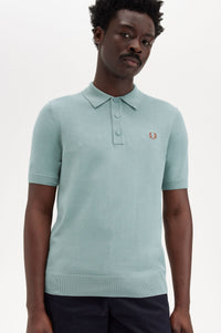Fred Perry Cotton Knitted Shirt Silverblue - Supermen.dk