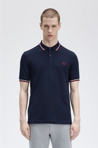 Fred Perry M3600 Navy / Snow White / Burnt Red - Supermen.dk