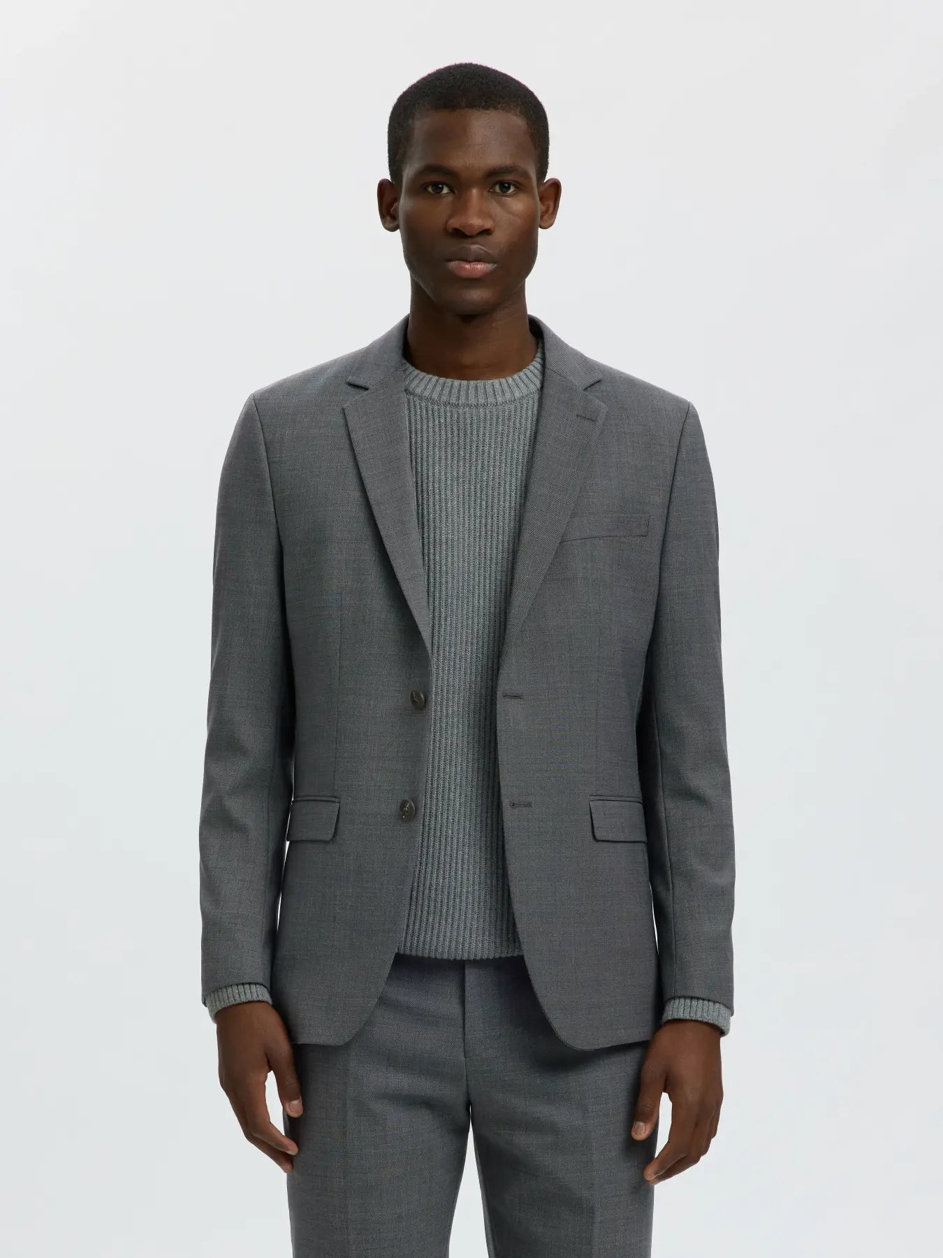 Selected SLIM-WOOL BLEND BLZ FLEX DARK GREY