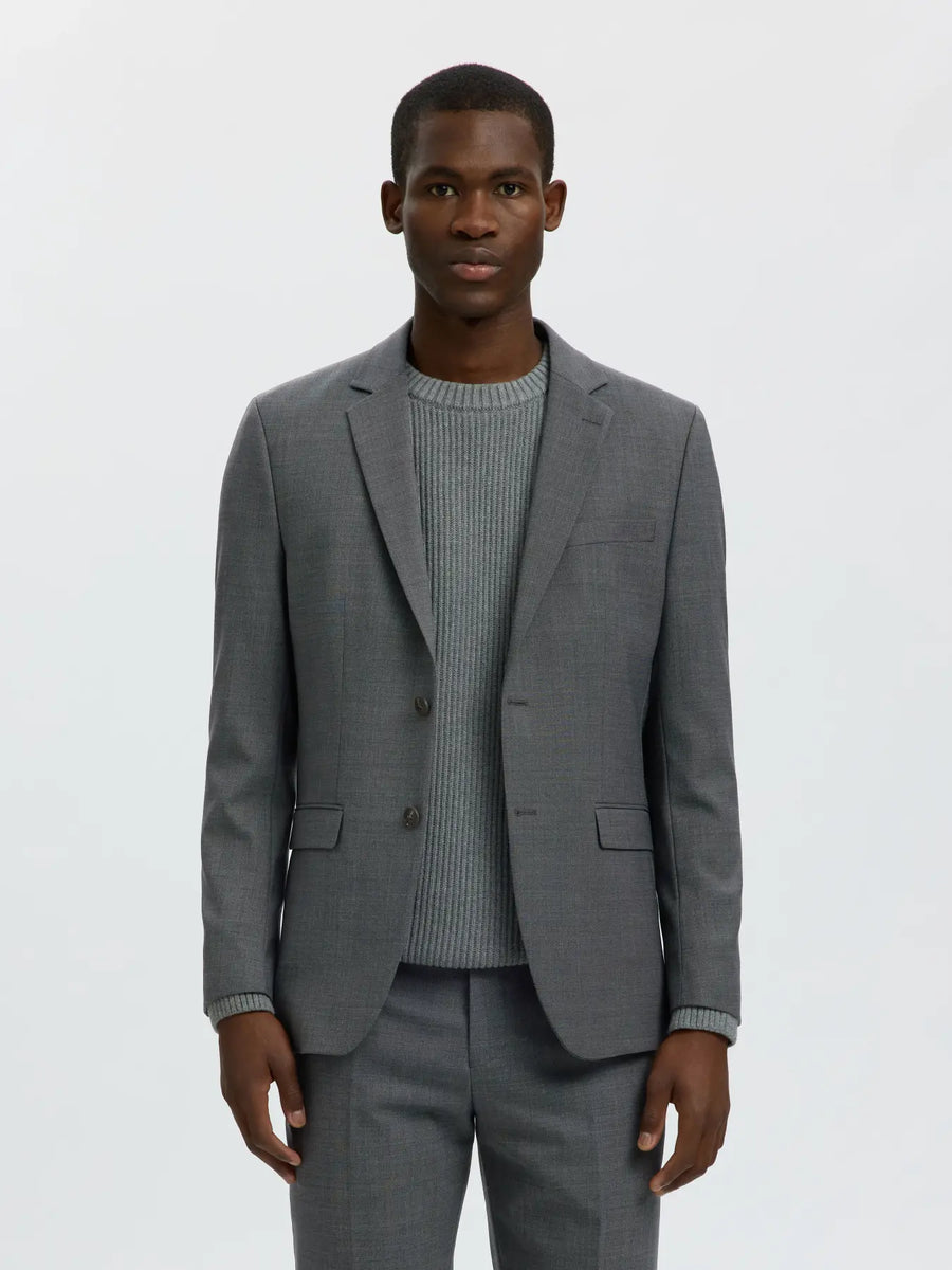 Selected Slim blazer i uldblanding Flex i mørkegrå – model set forfra