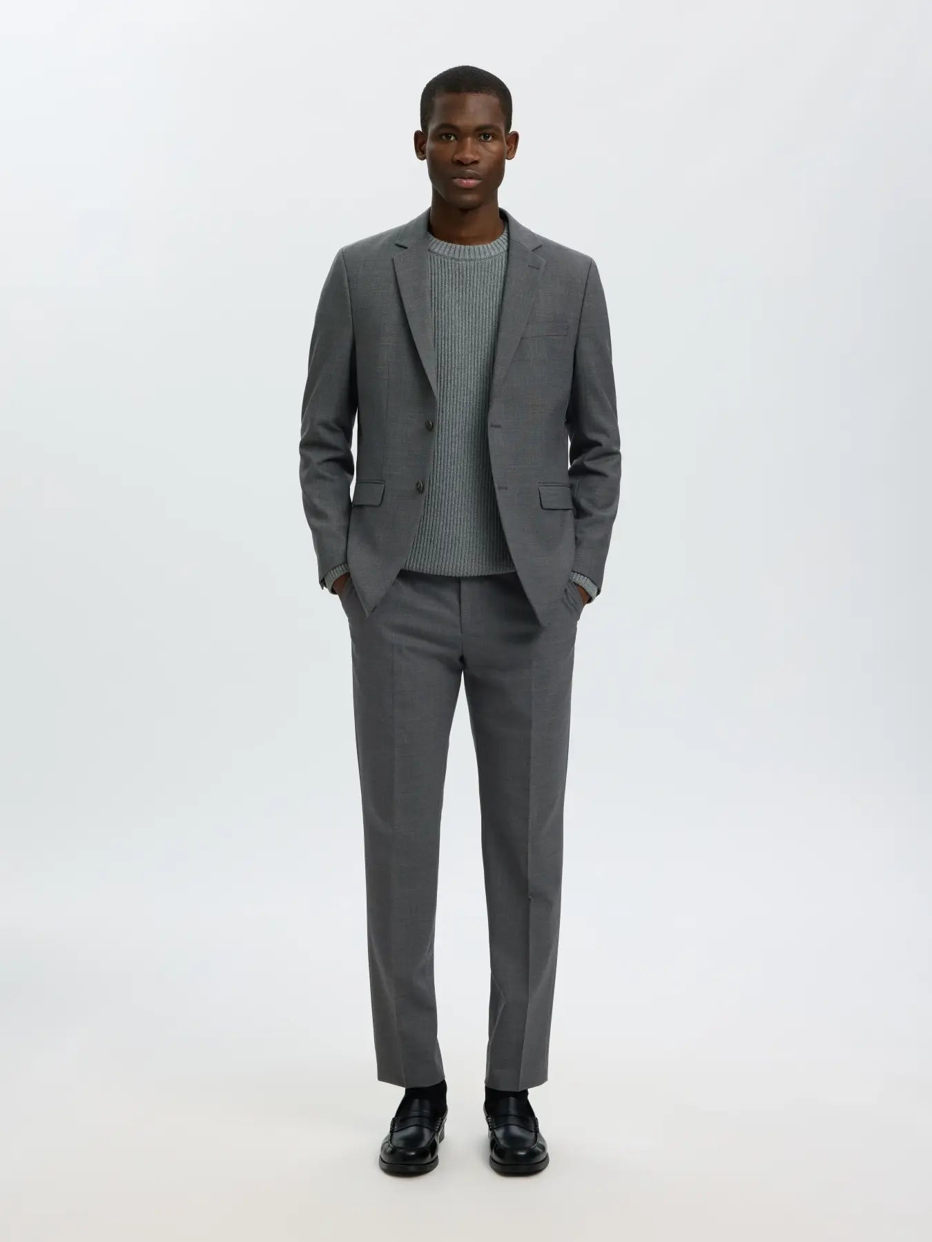 Selected SLIM-WOOL BLEND BLZ FLEX DARK GREY