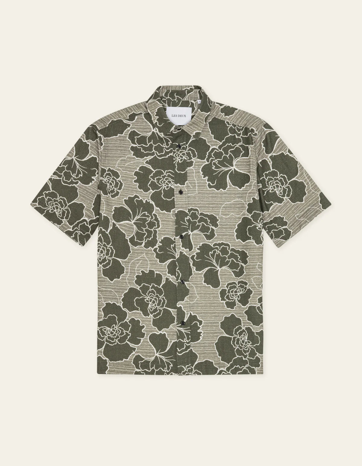 Les Deux Charlie Poppy AOP SS Shirt - Olive Night