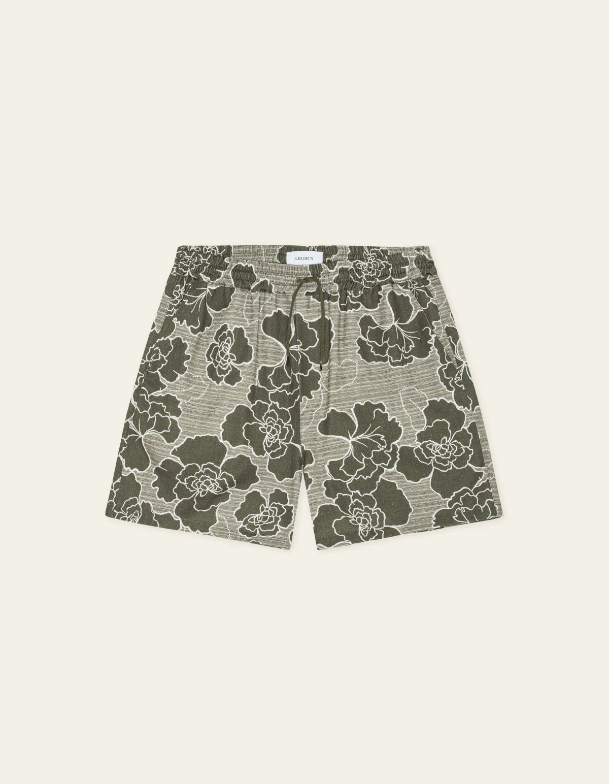 Les Deux Charlie Poppy AOP Shorts - Olive Night