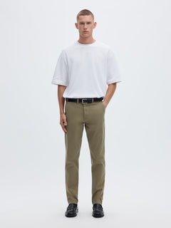 Selected 175 Slim New Miles Flex bukser i Ermine khaki – helfigur set forfra