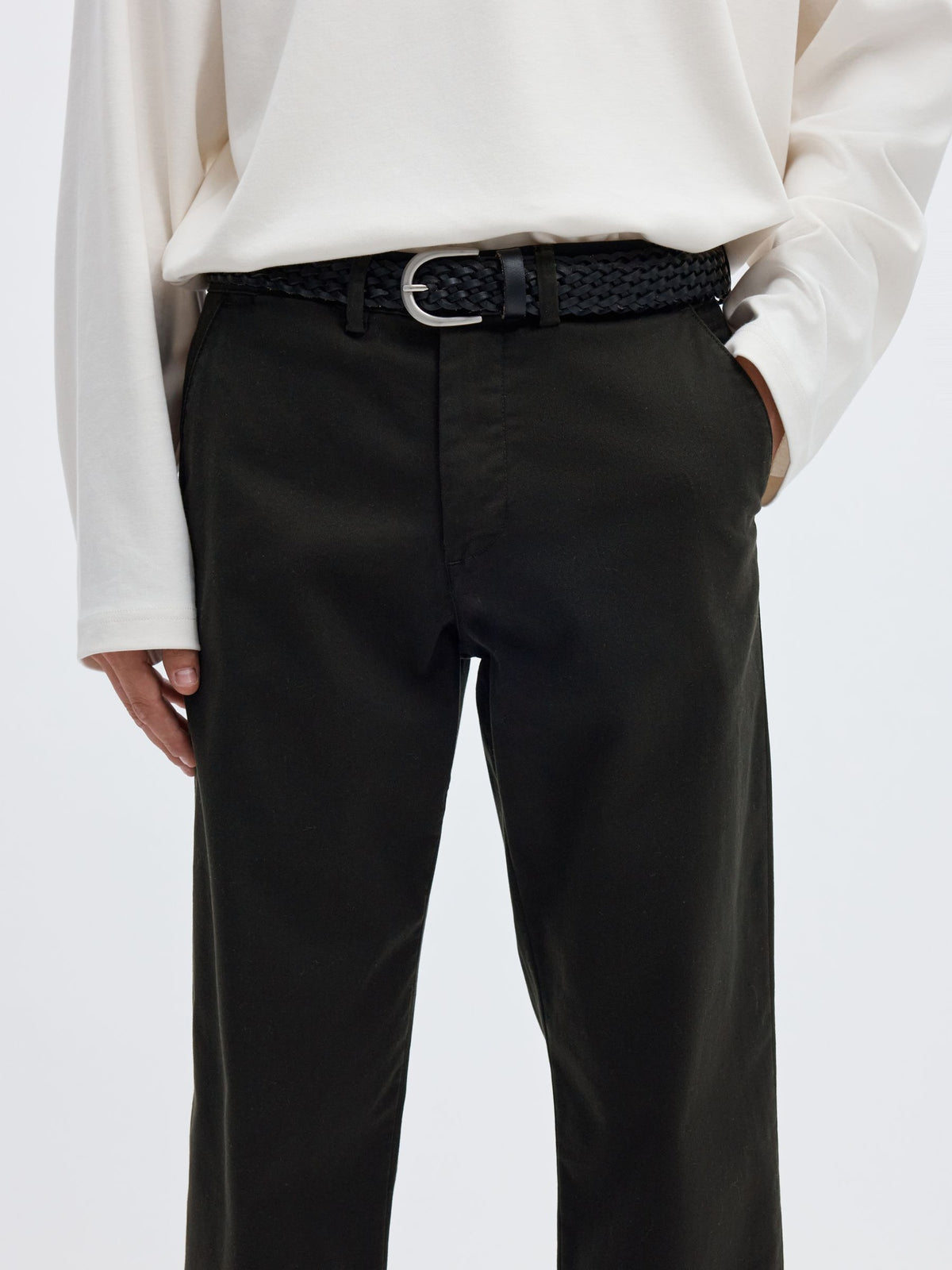 Selected 196 STRAIGHT FLEX CHINOS - Black