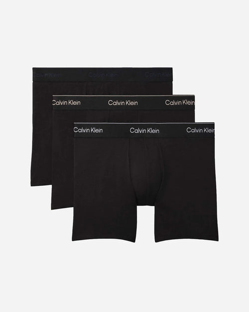 Alle tre Calvin Klein Icon Cotton Stretch boxer briefs 3-pak i sort med Heavenly Iris-logo – produktbillede