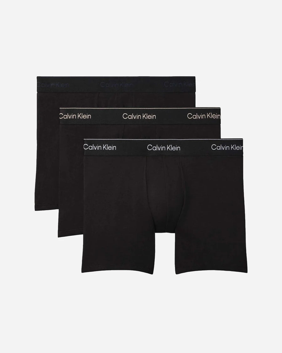 Alle tre Calvin Klein Icon Cotton Stretch boxer briefs 3-pak i sort med Heavenly Iris-logo – produktbillede