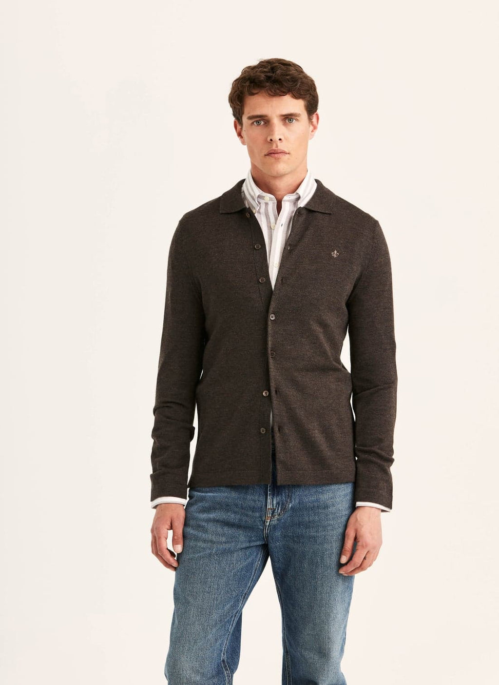 Morris Merino Shirt Cardigan - 88 BROWN
