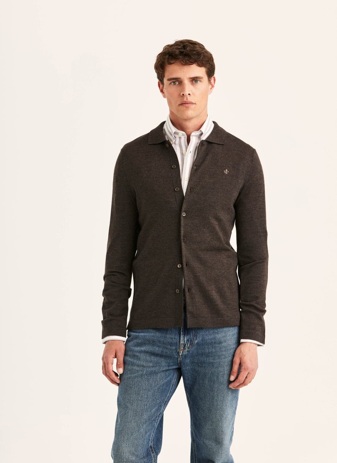 Morris Merino Shirt Cardigan - 88 BROWN