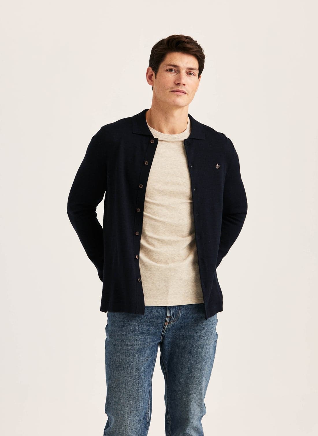 Morris Merino Shirt Cardigan - 60 NAVY