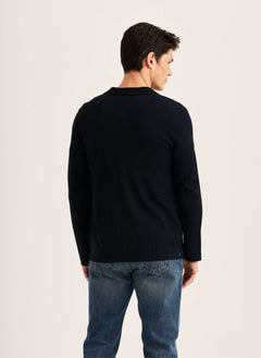Morris merino skjortecardigan i navy set fra siden