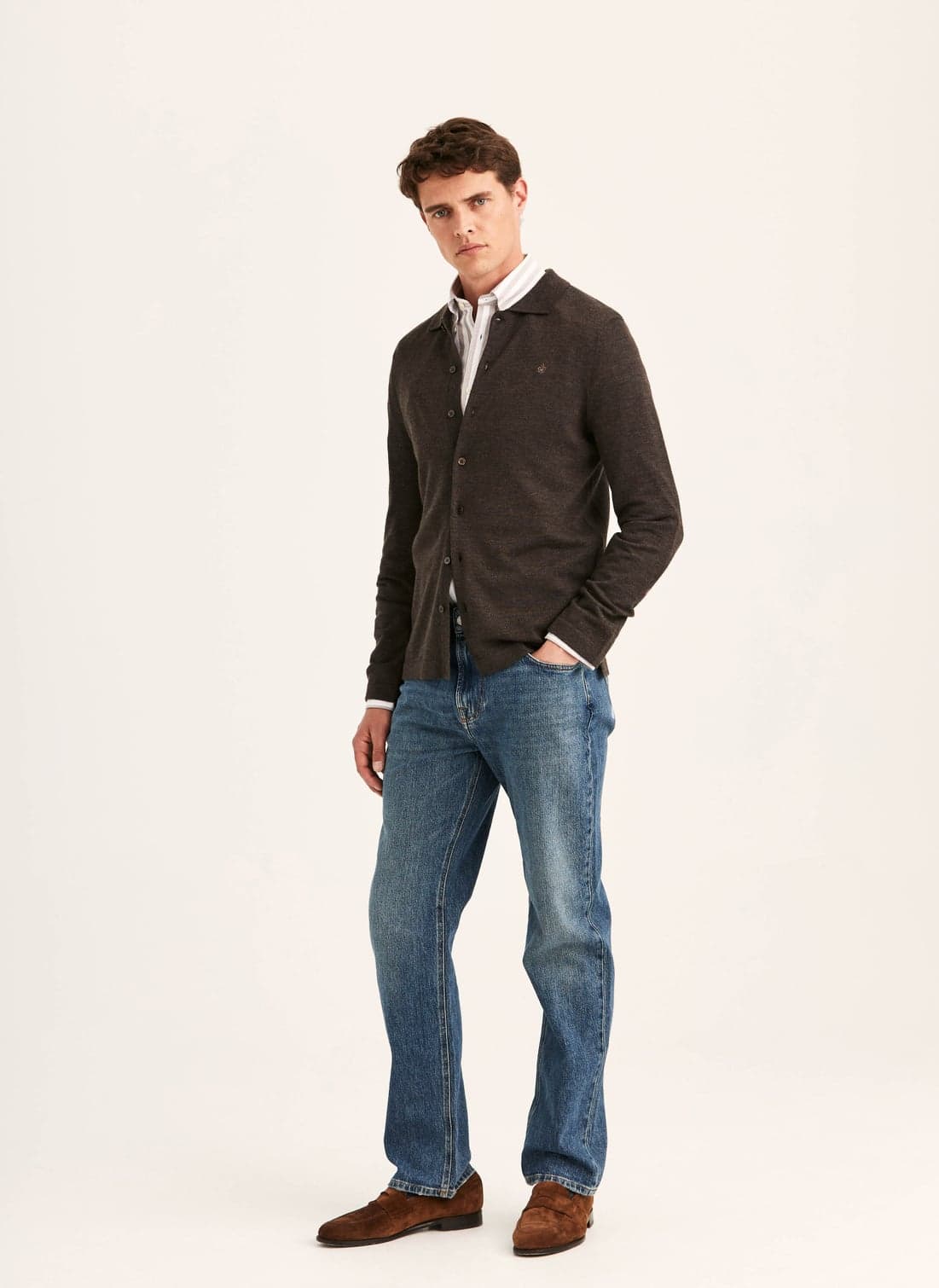 Morris Merino Shirt Cardigan - 88 BROWN