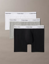 Alle tre Calvin Klein Icon Cotton Stretch boxer briefs 3-pak i grå, hvid og sort – produktbillede