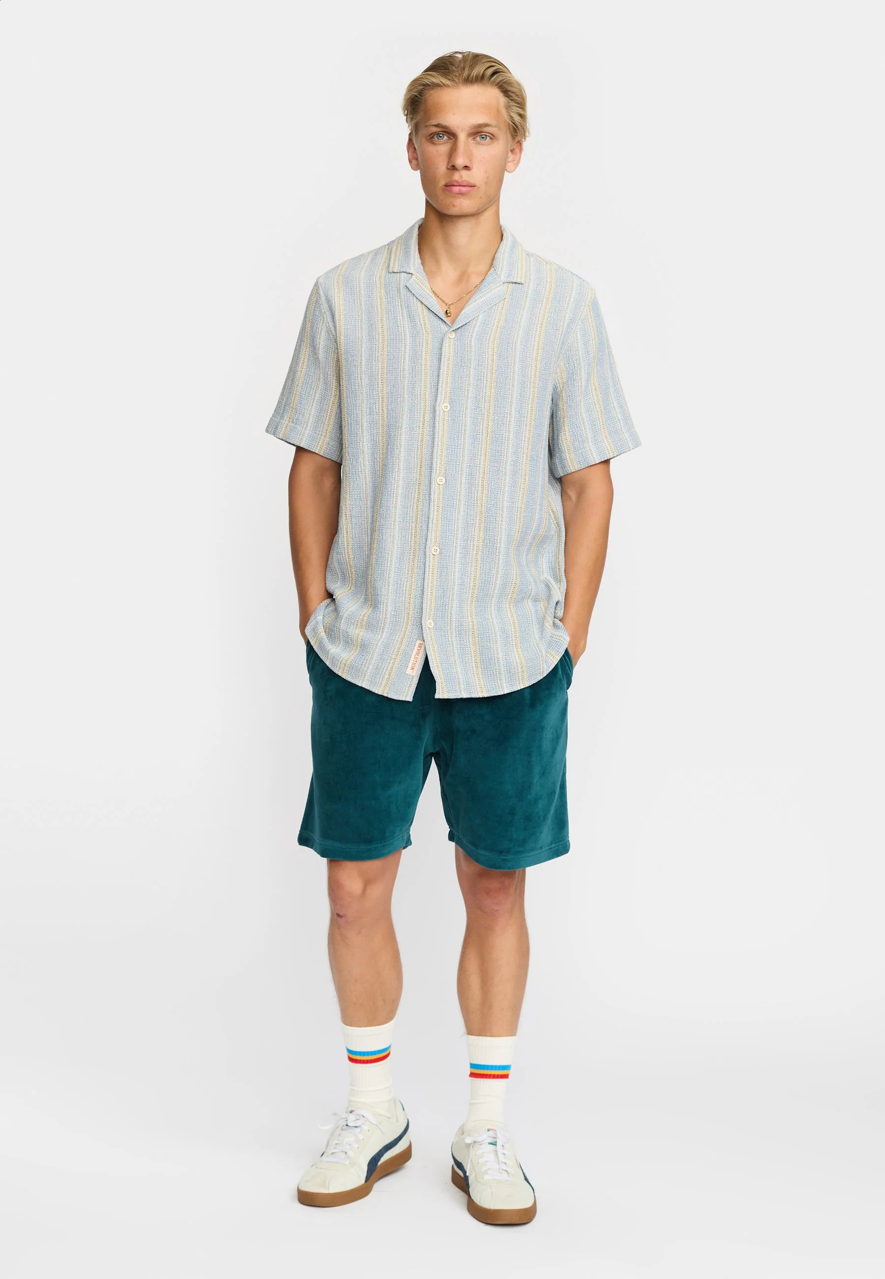 Revolution Short-sleeved Cuban Shirt 3242 - Blue