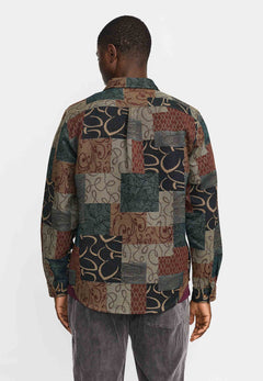 Revolution Utility overshirt 3288 i petrol med patchwork-mønster set bagfra