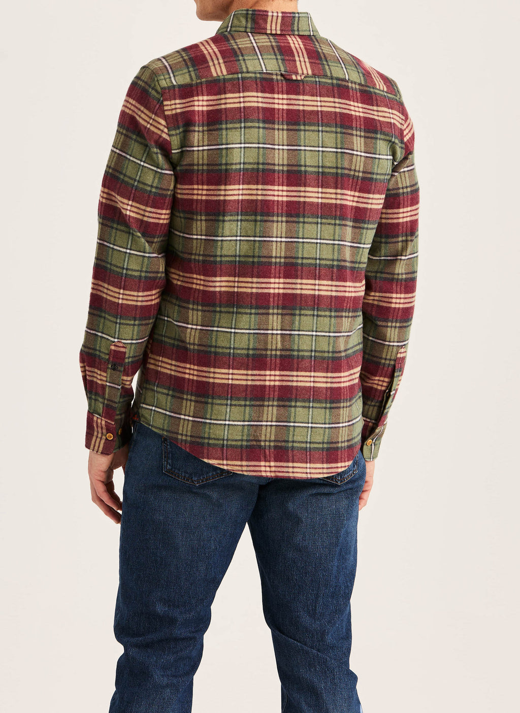 Morris Slim Fit flannelskjorte med store tern i oliven set fra siden