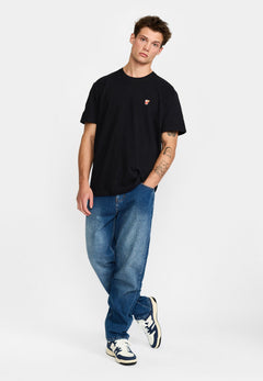 Sortmeleret Revolution t-shirt med farverigt broderi