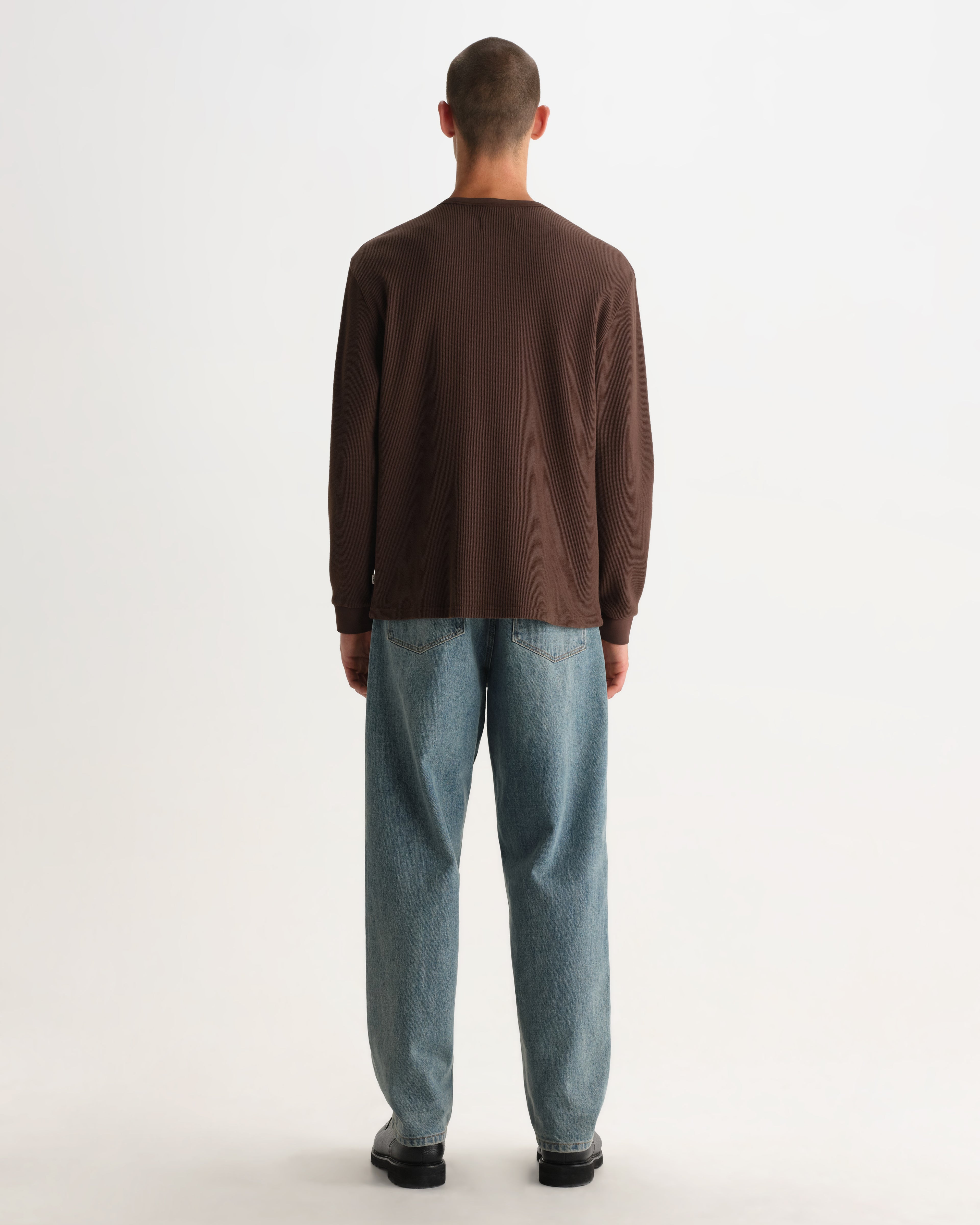 Wax London CALEB HENLEY L/S TEE WAFFLE - BROWN