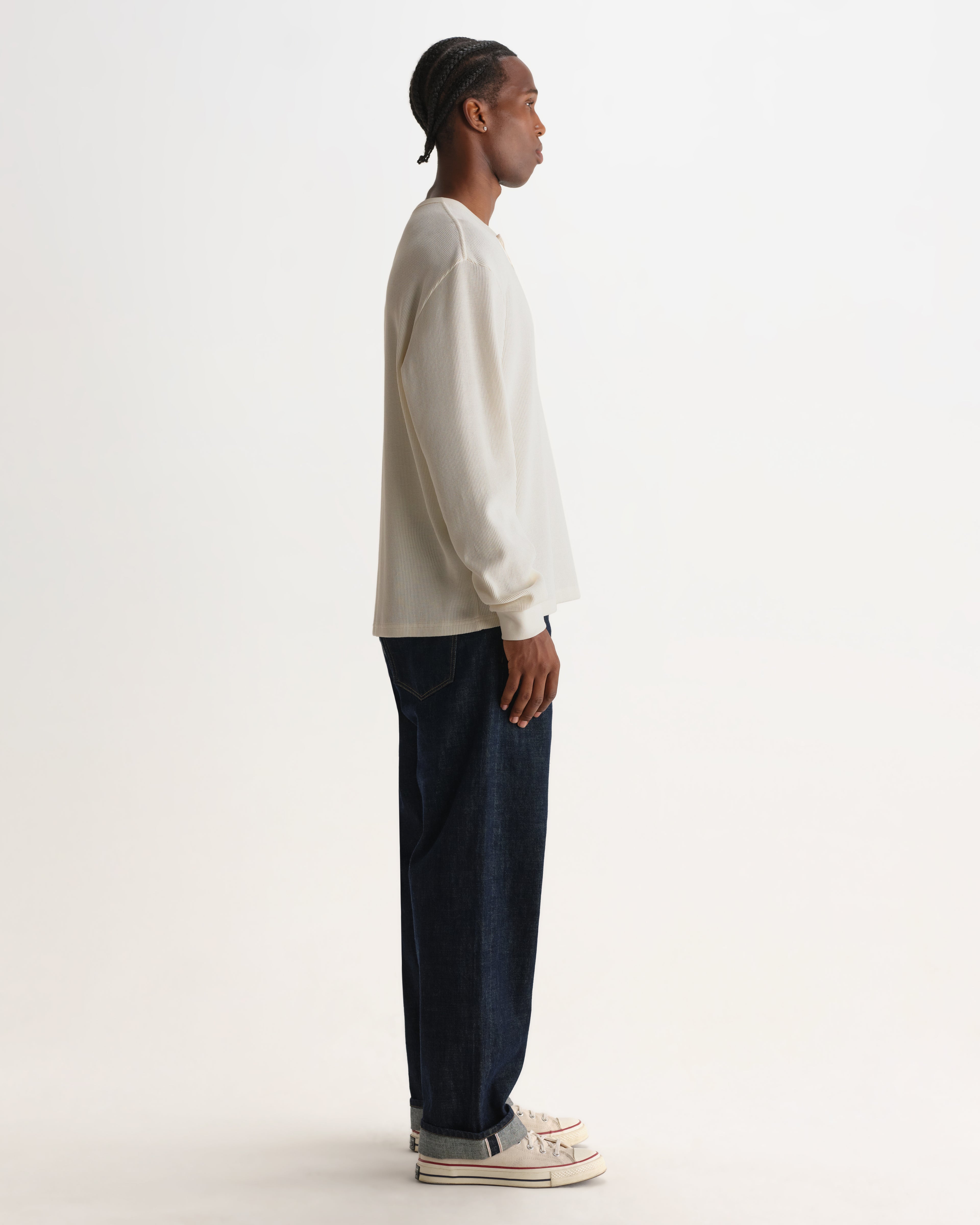 Wax London CALEB HENLEY L/S TEE WAFFLE - ECRU
