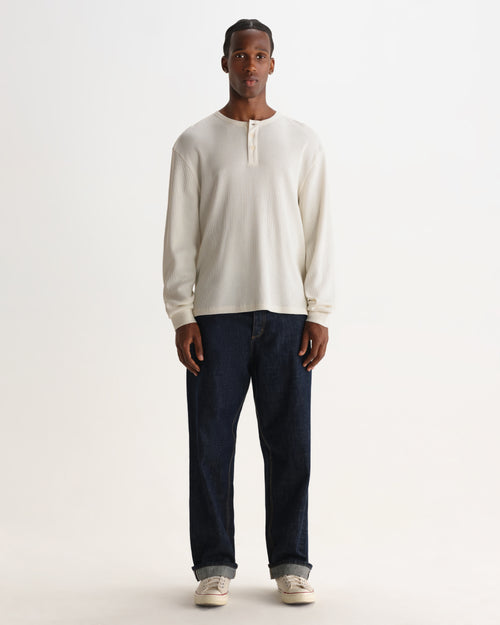 Wax London CALEB HENLEY L/S TEE WAFFLE - ECRU