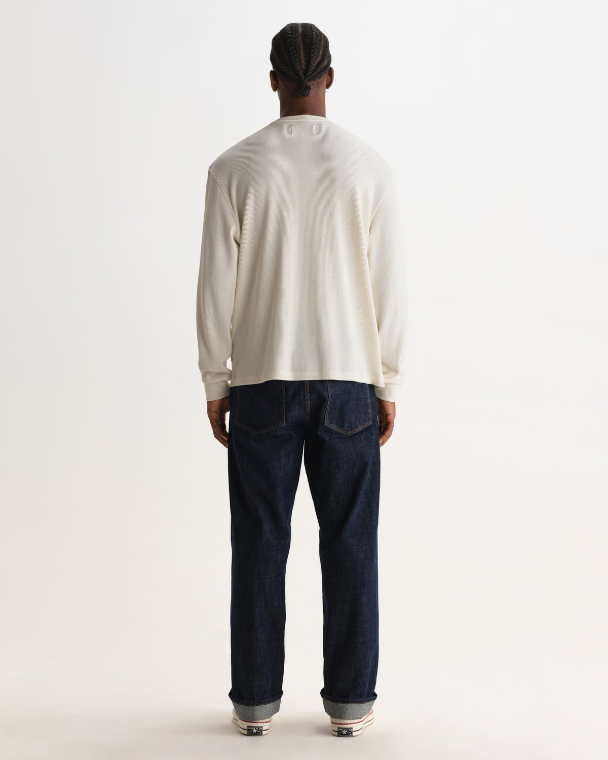 Wax London CALEB HENLEY L/S TEE WAFFLE - ECRU