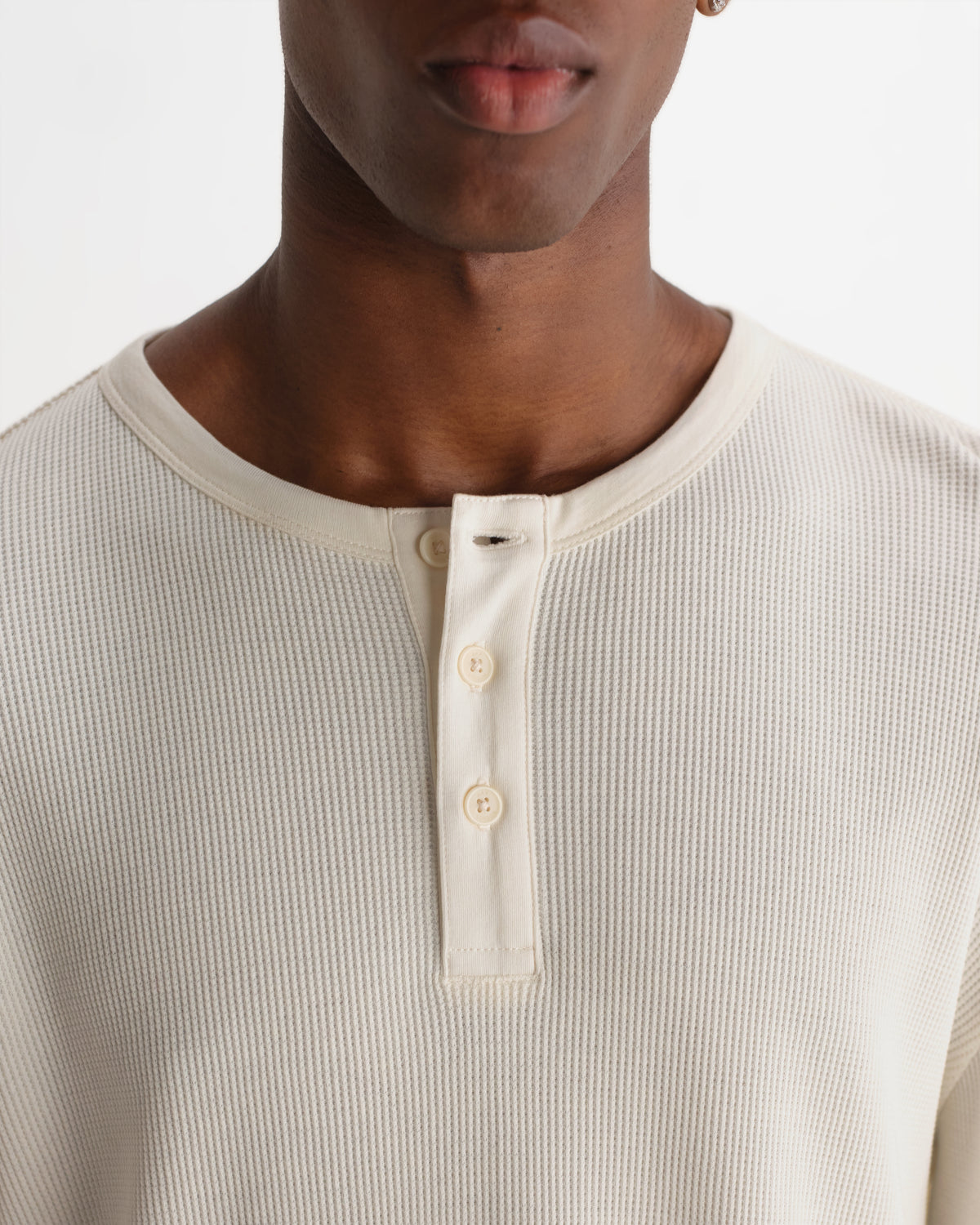 Wax London CALEB HENLEY L/S TEE WAFFLE - ECRU