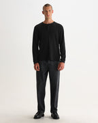Wax London CALEB HENLEY L/S TEE WAFFLE - WASHED BLACK