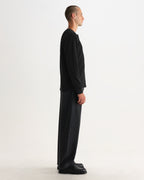 Wax London CALEB HENLEY L/S TEE WAFFLE - WASHED BLACK
