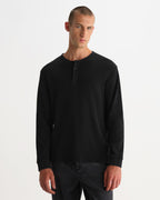 Wax London CALEB HENLEY L/S TEE WAFFLE - WASHED BLACK