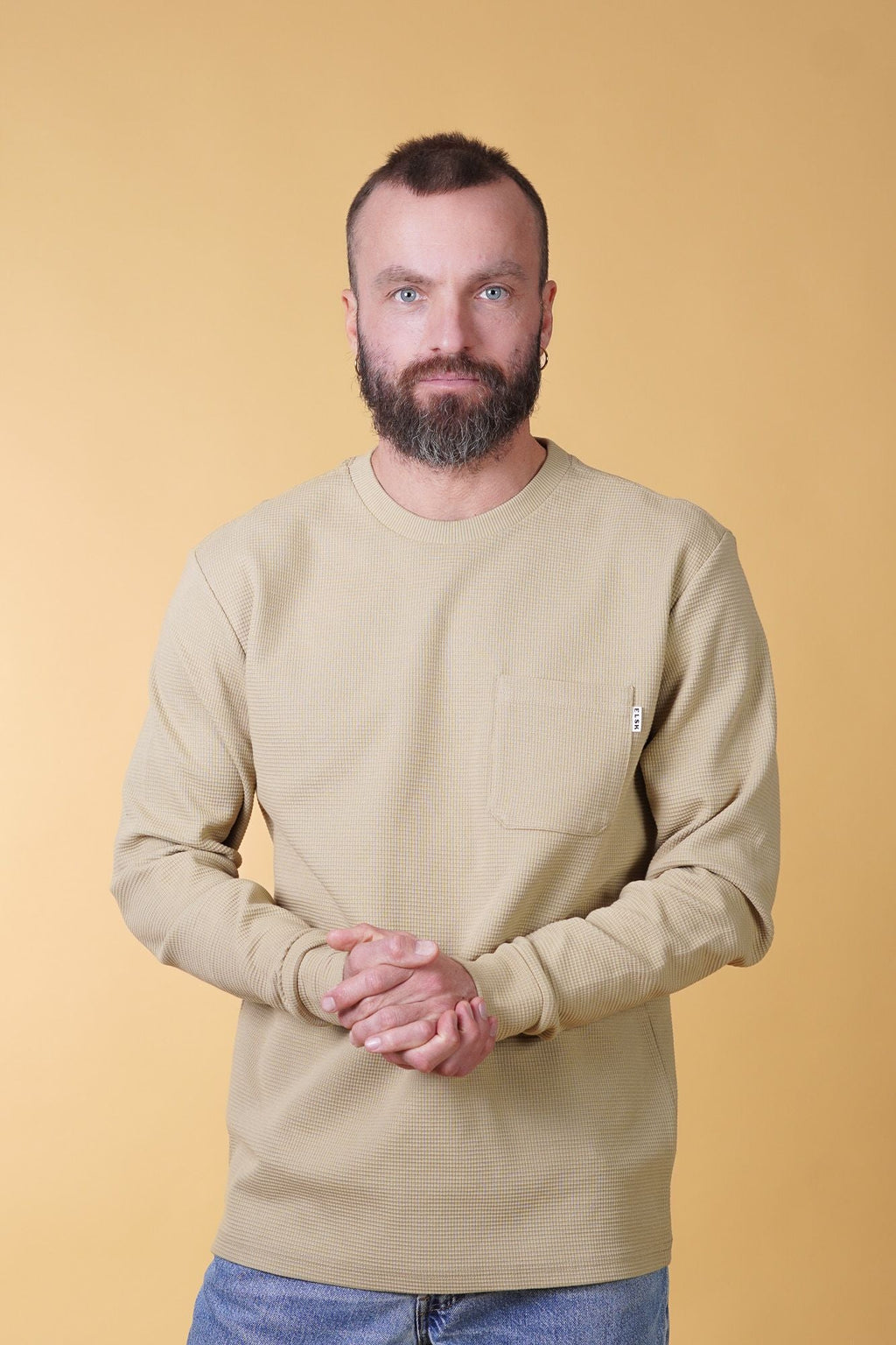 ELSK WAFFLE MEN'S POCKET LONGSLEEVE - Desert Sandstone - Supermen.dk