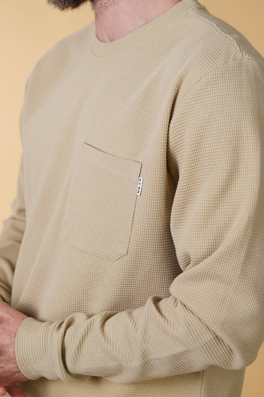 ELSK WAFFLE MEN'S POCKET LONGSLEEVE - Desert Sandstone - Supermen.dk
