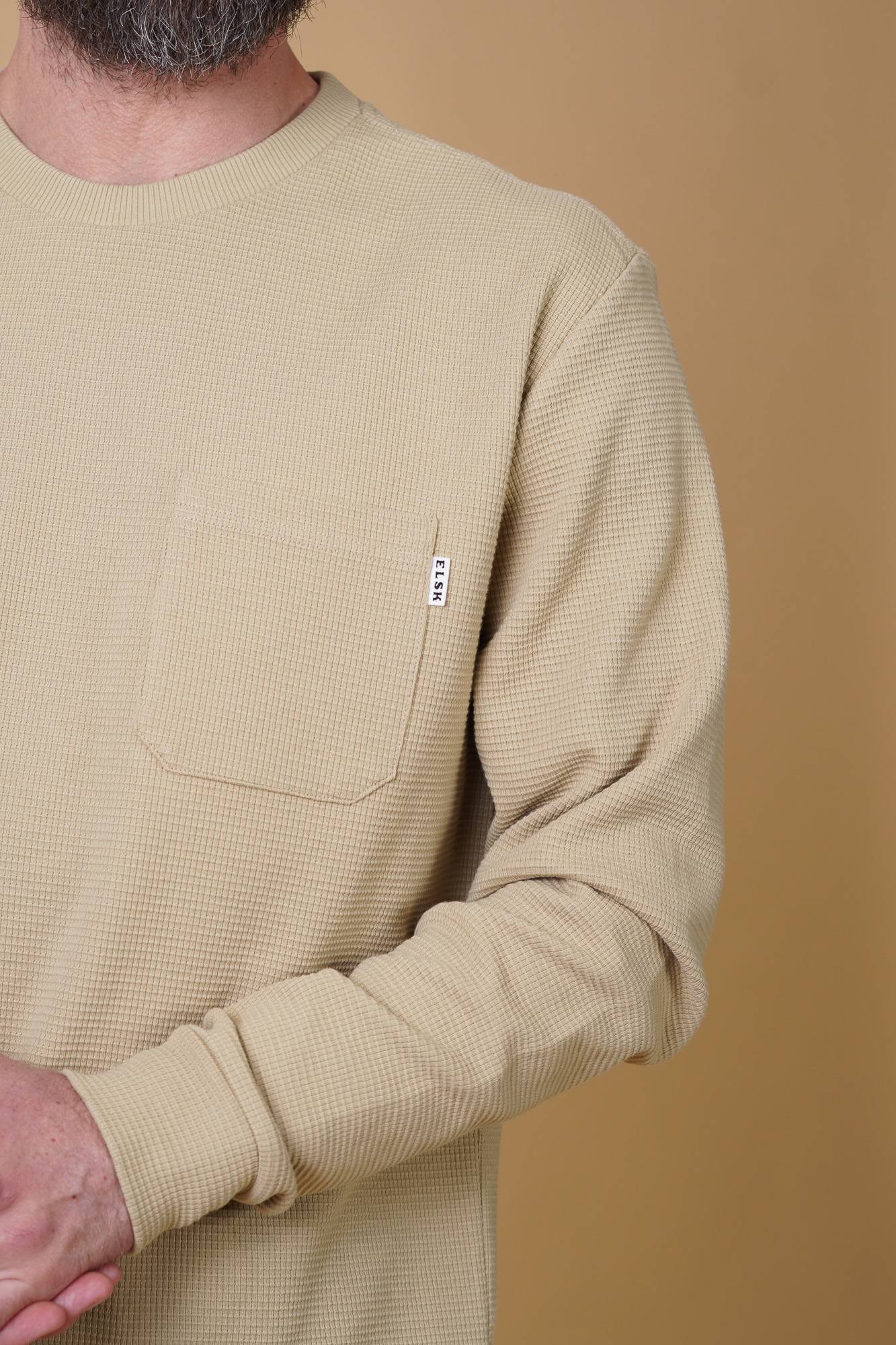 ELSK WAFFLE MEN'S POCKET LONGSLEEVE - Desert Sandstone - Supermen.dk