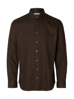 Selected Performance Stretch Slim Fit skjorte i Delicioso mørkebrun – produktbillede