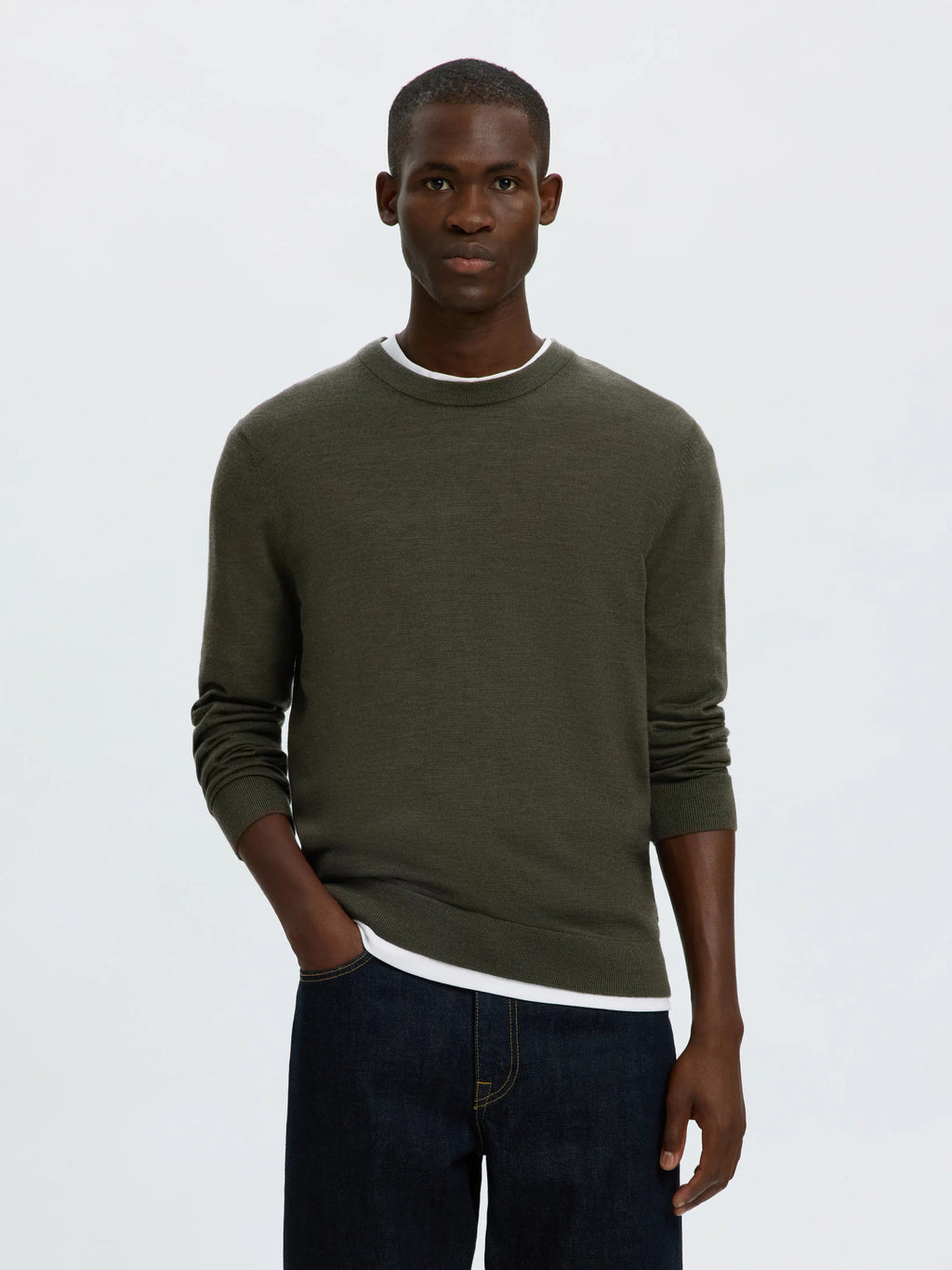 Selected Knit Merino Strik - Forest Night