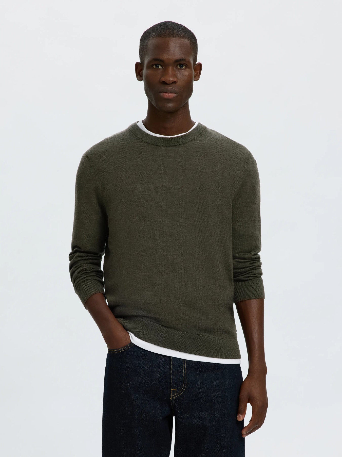 Selected Knit Merino Strik - Forest Night