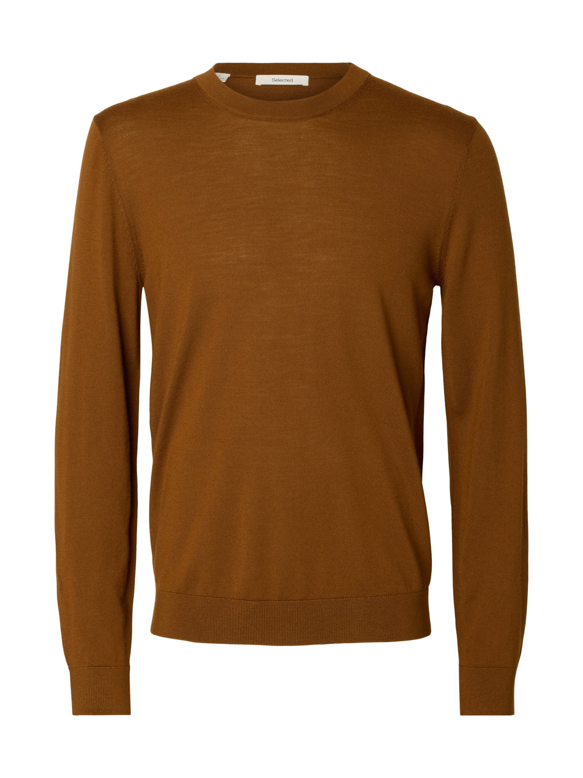 Selected merino strik i Monk’s Robe rustbrun – produktbillede