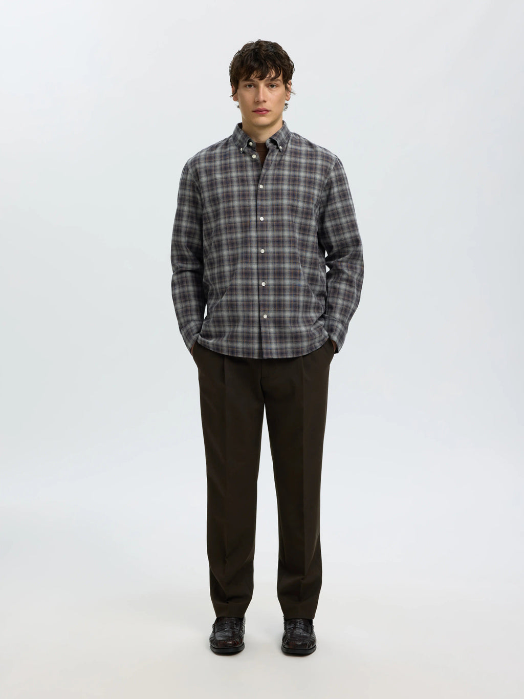 Selected COLE-JAY REG MELANGE LS SHIRT - Sky Captain Brown