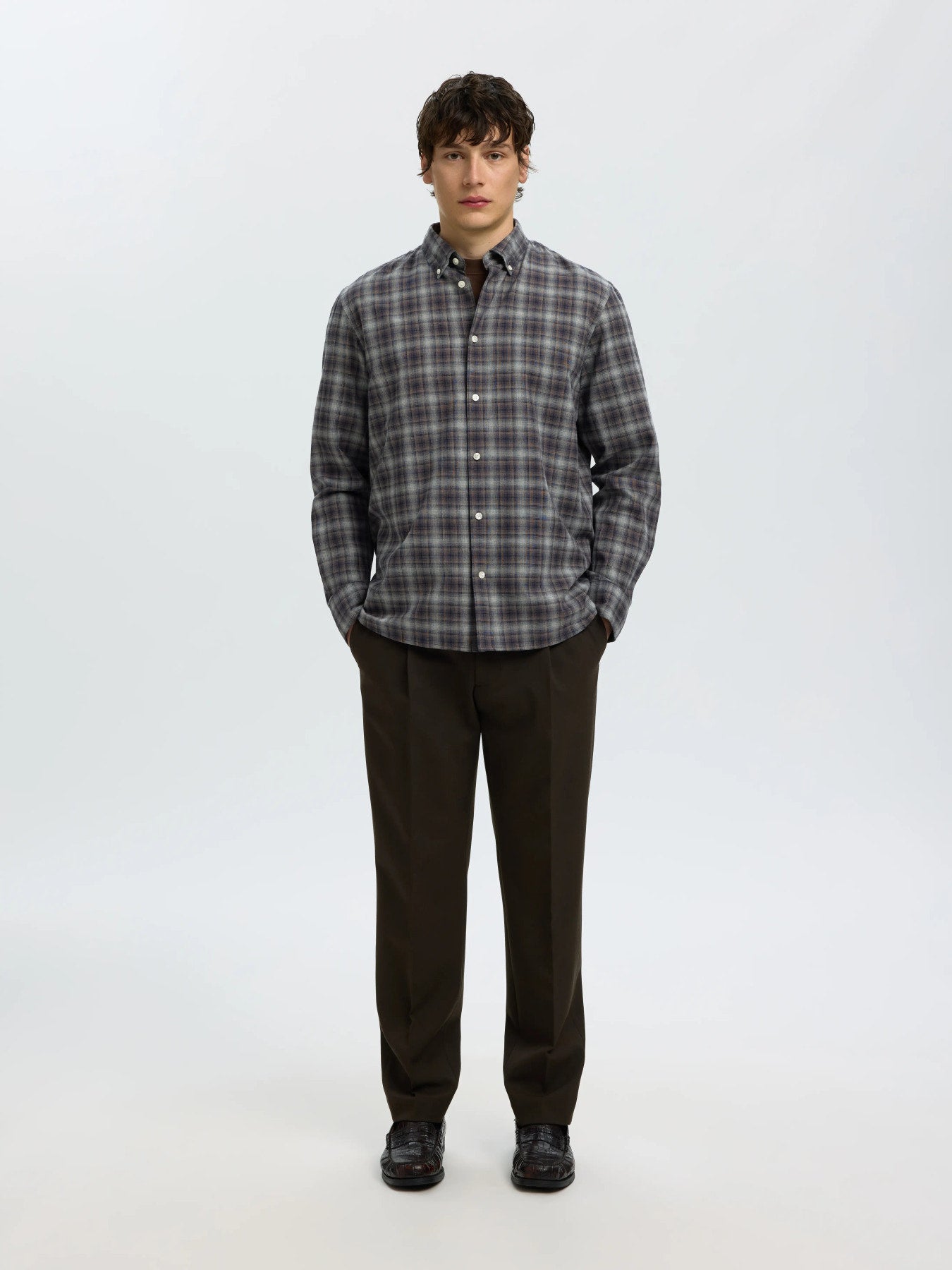 Selected COLE-JAY REG MELANGE LS SHIRT - Sky Captain Brown
