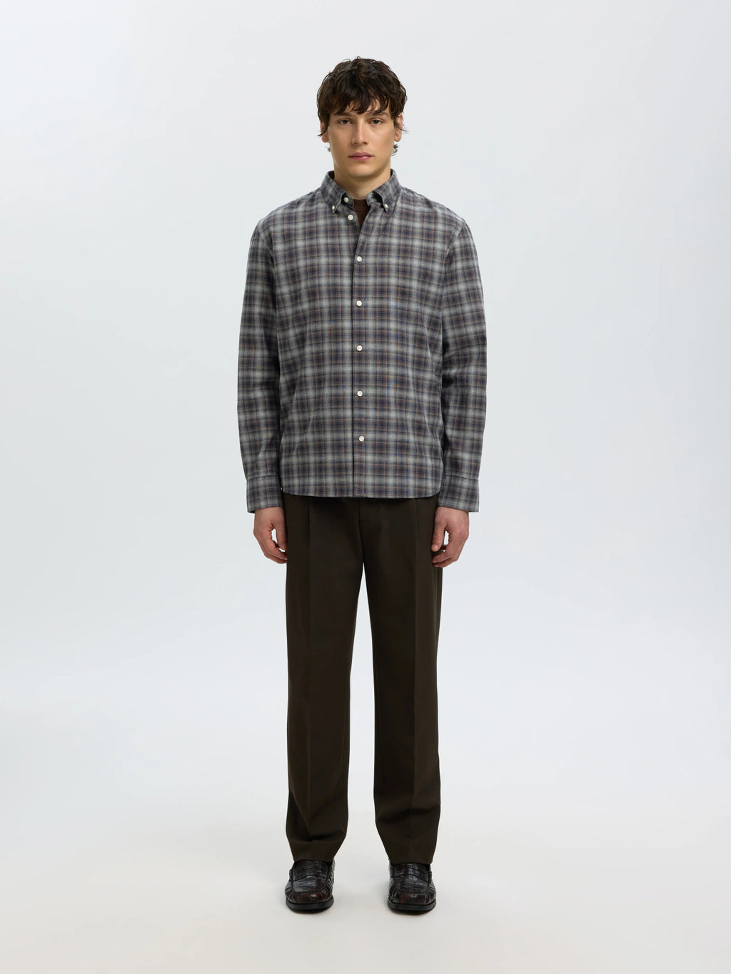 Selected COLE-JAY REG MELANGE LS SHIRT - Sky Captain Brown