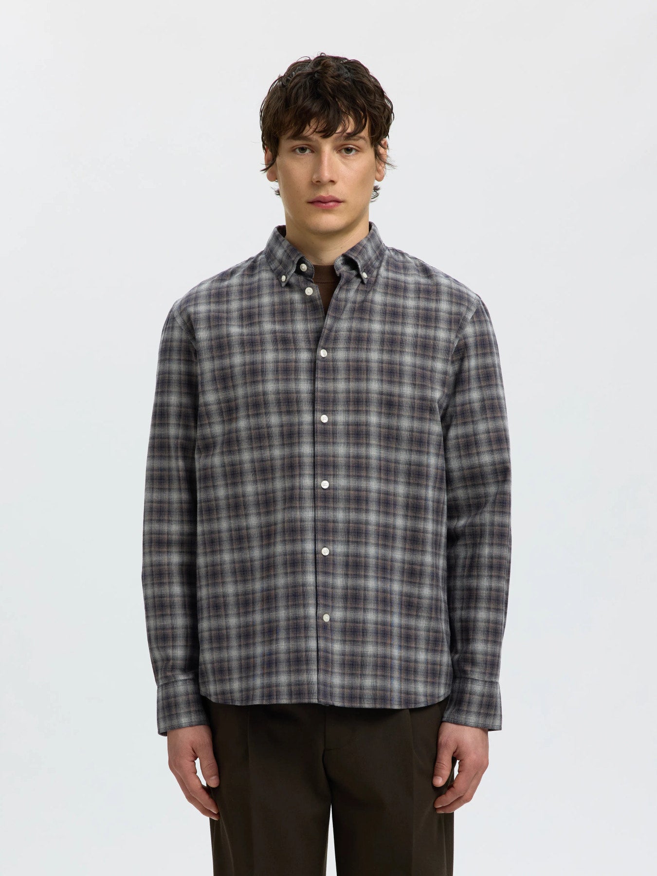 Selected COLE-JAY REG MELANGE LS SHIRT - Sky Captain Brown