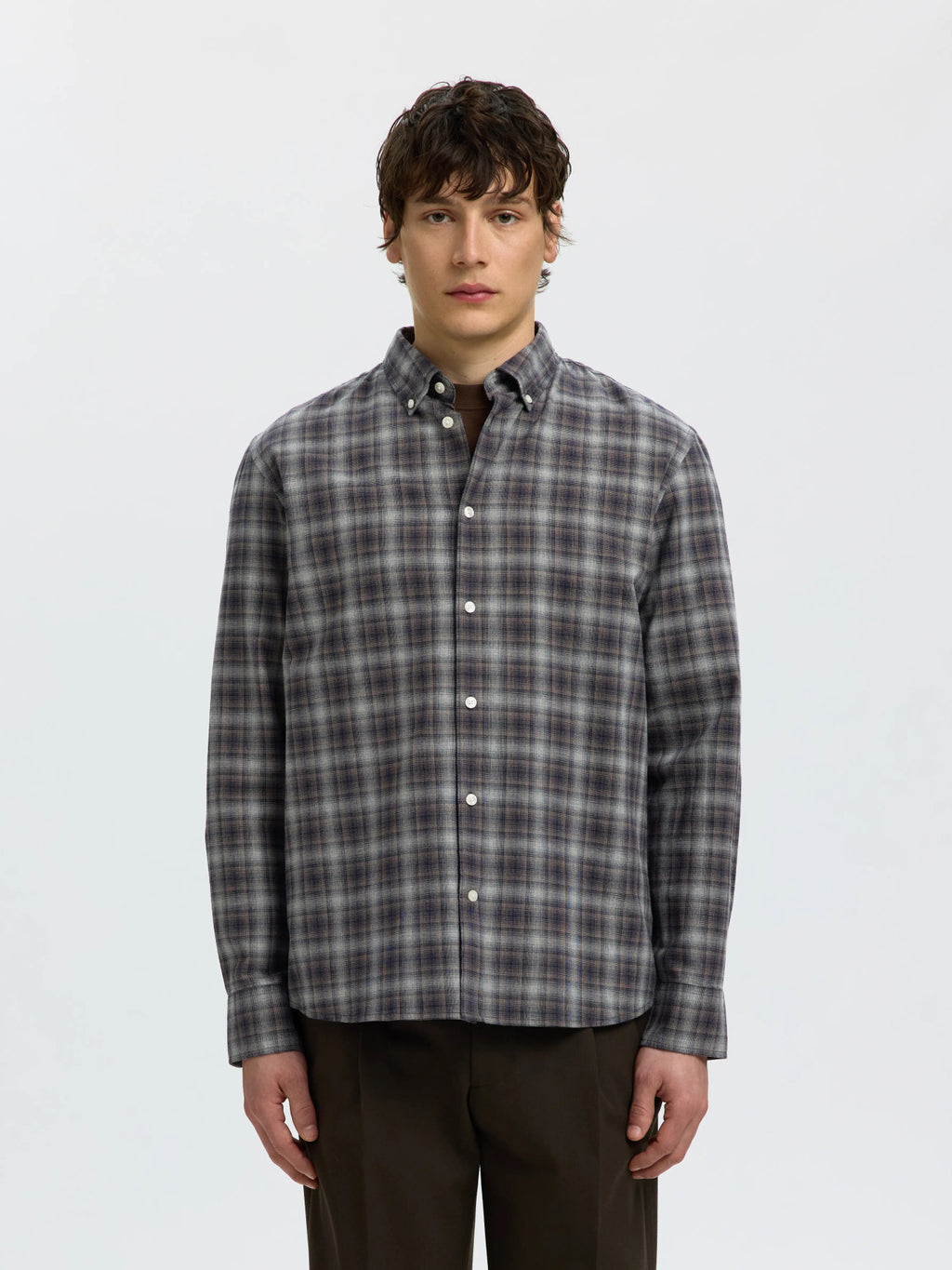 Selected COLE-JAY REG MELANGE LS SHIRT - Sky Captain Brown