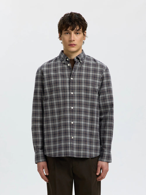 Selected Cole-Jay ternet melange skjorte i Sky Captain og brun – model set forfra