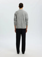 Selected LS KNIT WAFFLE CREW NECK - Light Grey Melange