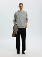 Selected LS KNIT WAFFLE CREW NECK - Light Grey Melange