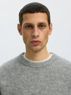 Selected LS KNIT WAFFLE CREW NECK - Light Grey Melange