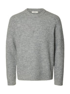 Selected LS KNIT WAFFLE CREW NECK - Light Grey Melange