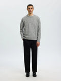 Selected LS KNIT WAFFLE CREW NECK - Light Grey Melange