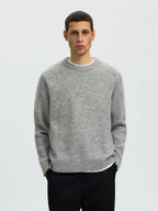 Selected LS KNIT WAFFLE CREW NECK - Light Grey Melange